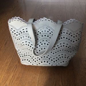 Adorable BRAND NEW laser cut taupe/grey pocketbook